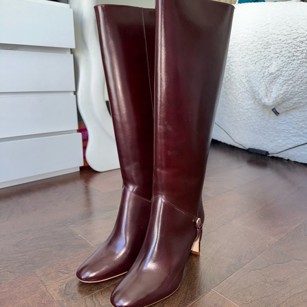 Reformation Gaelle Burgundy Knee High Leather Boots